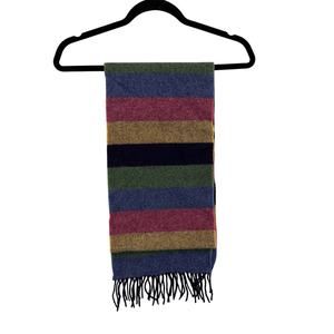 John Hanly Scarf Wrap 9X74 Multi Stripe Long Lambswool Fringes Woven in Ireland